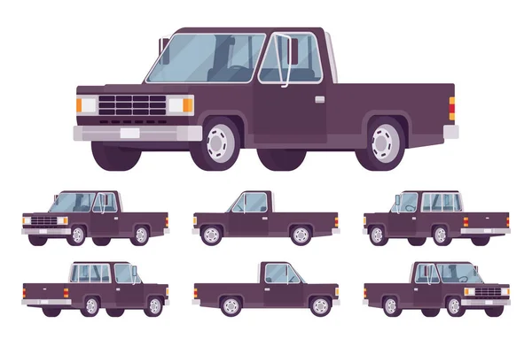 Pickup lastbil svart set med hytt och öppet lastområde — Stock vektor