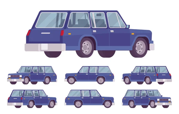 Station wagon, estate car bright blue set — Stock Illustration Station wagon, estate car bright blue set Vector Graphics