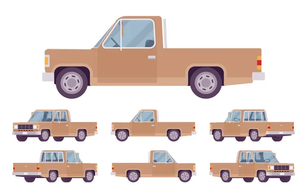 Коричневий комплект вантажівок з кабіною і відкритою вантажною зоною — стоковий вектор