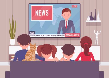Aile evde oturup TV haberlerini seyrediyor.
