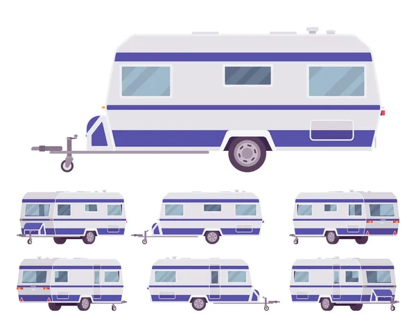 RV vintage style camper, trailer ταξιδιού για υπαίθριες περιπέτειες — Διανυσματικό Αρχείο