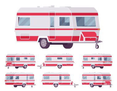 Karavan tarzı karavan, yolculuk için kırmızı karavan, maceralar.