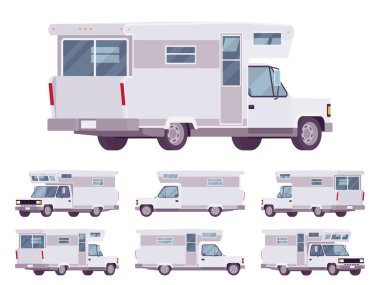 Karavan vagonu, beyaz eğlence aracı ayarlandı.