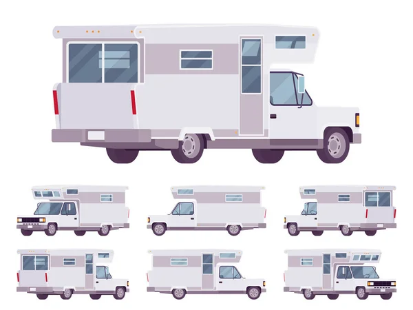 Автомобіль RV Camper van, набір білих рекреаційних автомобілів — стоковий вектор