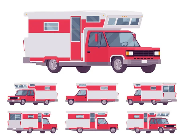 RV車のキャンパーバン車、明るい赤のレクリエーション車両 — ストックベクタ