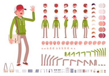 Kapüşonlu genç adam karakter oluşturma seti