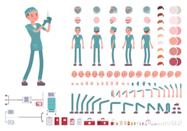 Hastane üniformalı erkek hemşire karakter oluşturma seti