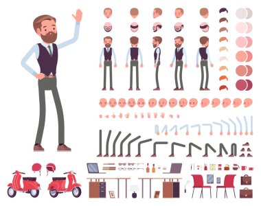 Yakışıklı erkek ofis çalışanı karakter oluşturma seti