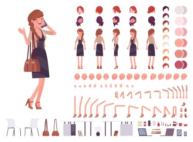 Güzel bayan ofis çalışanı karakter oluşturma seti