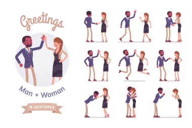 Erkek ve dişi arkadaşlar seti selamlıyor