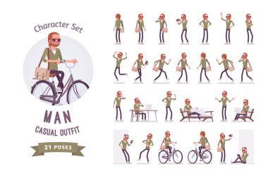 Genç kızıl saçlı erkek karakter seti