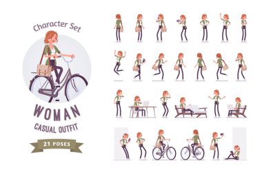 Genç kızıl saçlı kadın karakter seti