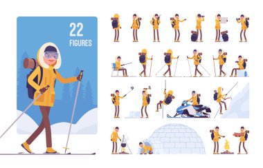 Yürüyüş yapan kadın karakter seti