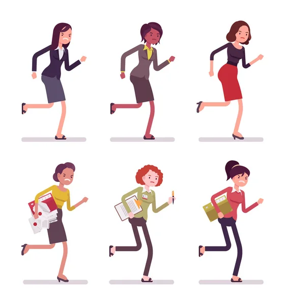 Correr mujeres en ropa formal e informal — Vector de stock