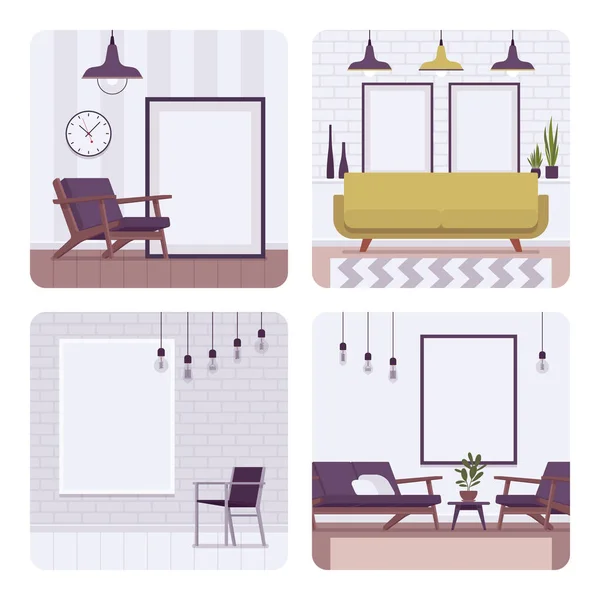 Set van retro interieurs, frames voor copyspace en mockup — Stockvector