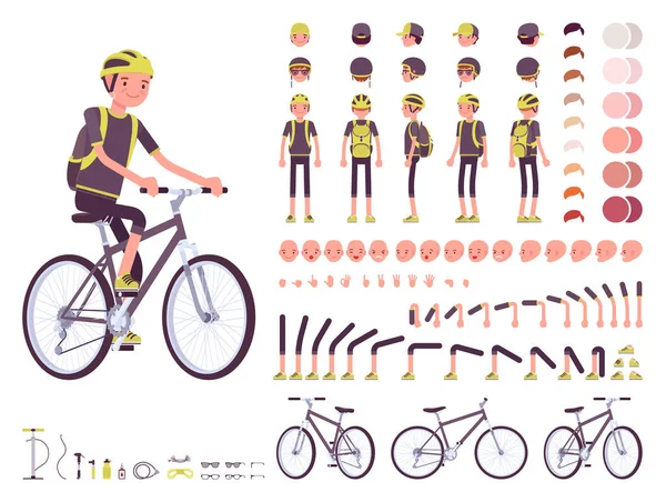 Set creazione personaggio ciclista maschile — Vettoriale Stock