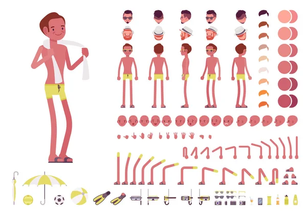 穿着泳裤的瘦小小伙子.角色创建集 — 图库矢量图片
