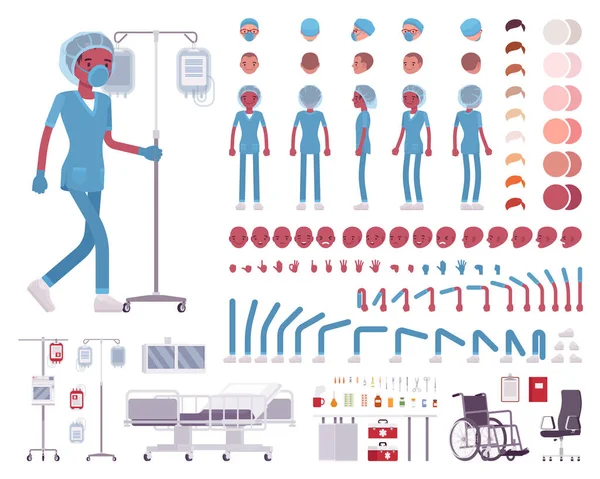 Hastane üniformalı erkek hemşire karakter oluşturma seti