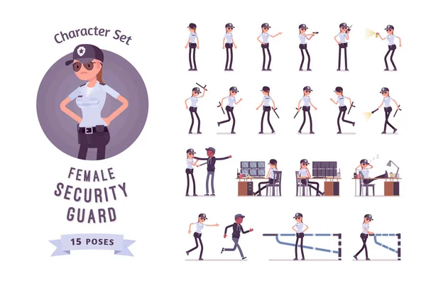 Protector de seguridad femenino juego de caracteres — Vector de stock