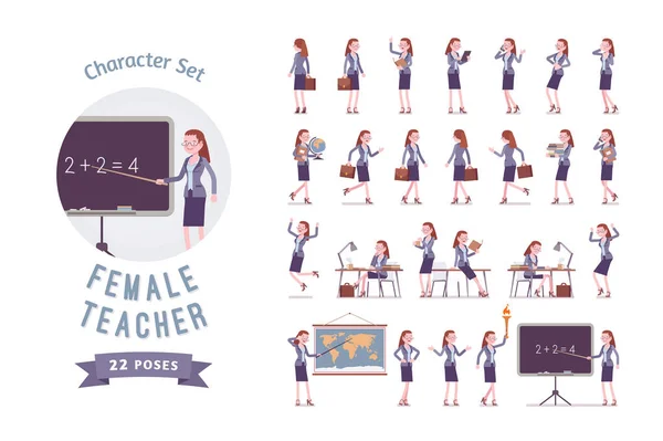 Jeu de caractères enseignant féminin — Image vectorielle
