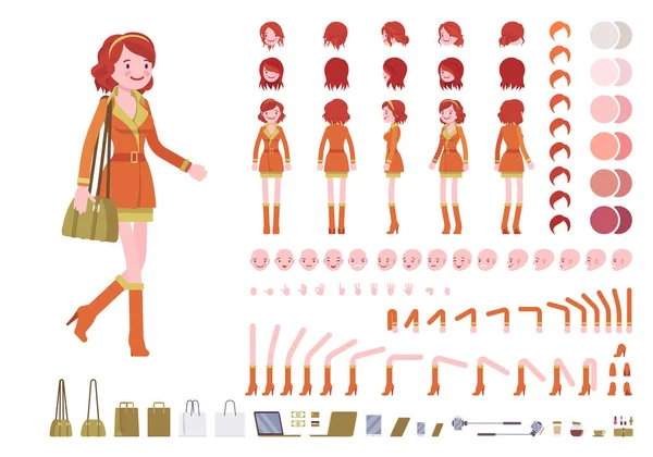 赤毛の女性のキャラクター作成セット — ストックベクタ