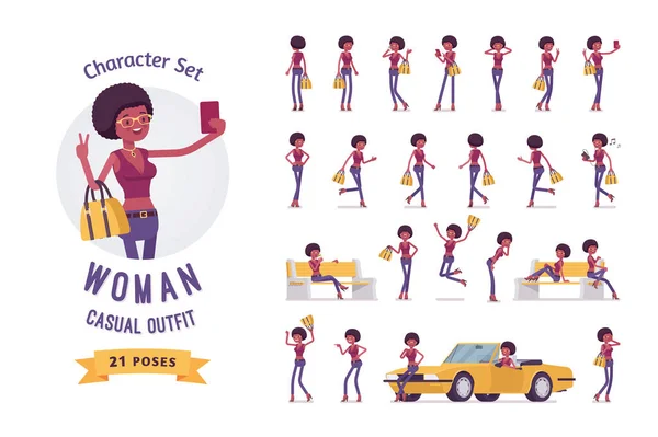 Genç siyahi kadın karakter seti