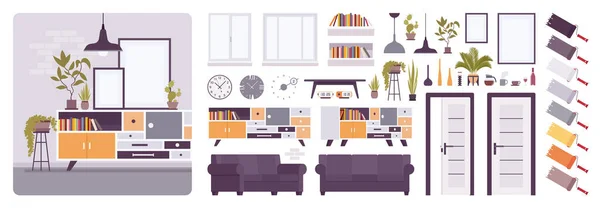 Sala de estar creación interior conjunto — Vector de stock