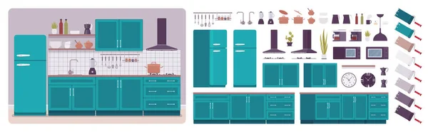 Salon de cuisine intérieur et design ensemble de construction — Image vectorielle