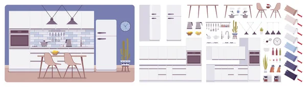 Cocina habitación interior y diseño conjunto de construcción — Vector de stock