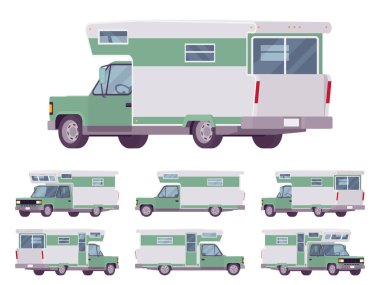 Karavan minibüsü, eğlence amaçlı yeşil ve beyaz araç ayarlandı.