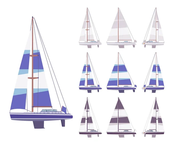 Парусная яхта набор, судно для спорта, удовольствия, круизы, или гонки — стоковый вектор