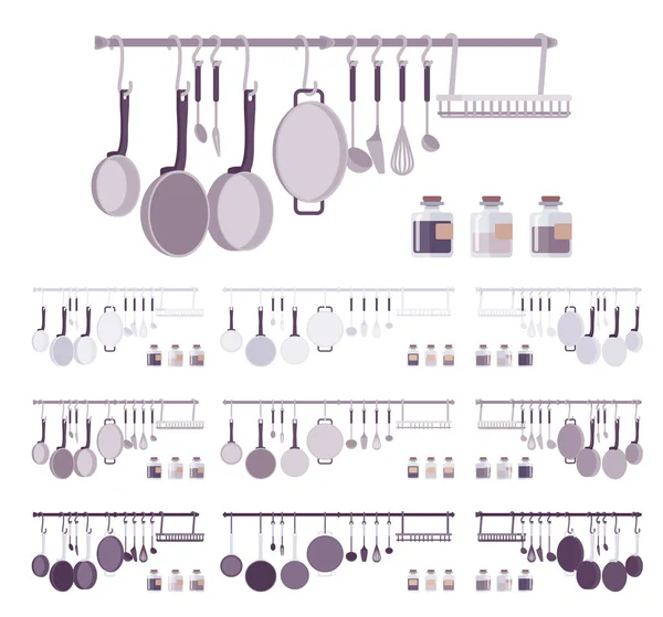 Haushaltsgeschirr, Kochgeschirr und Kochutensilien — Stockvektor