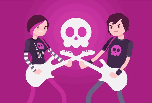 Counterculture junge Leute mit Gitarren, emotionaler und kreativer Emo-Musik — Stockvektor