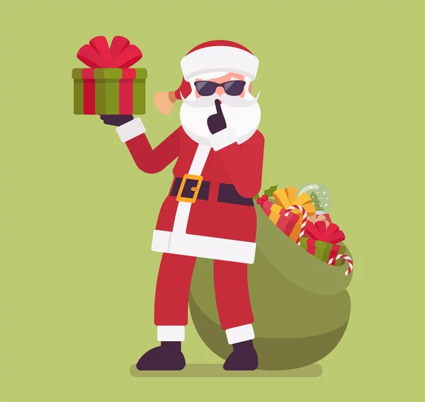 Secret Santa Claus with present box making hush, shh gesture Stock Vector  Image by ©Andrew_Rybalko #409844196