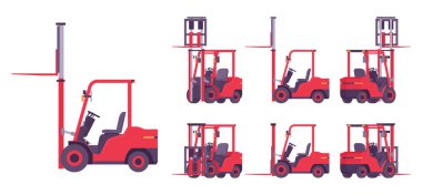 Forklift kamyonu, kırmızı profesyonel araç, kaldırma paleti, yük taşıma