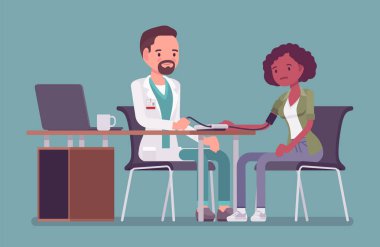 Tansiyon ölçümü, genç siyahi kadın için ilaç testi.