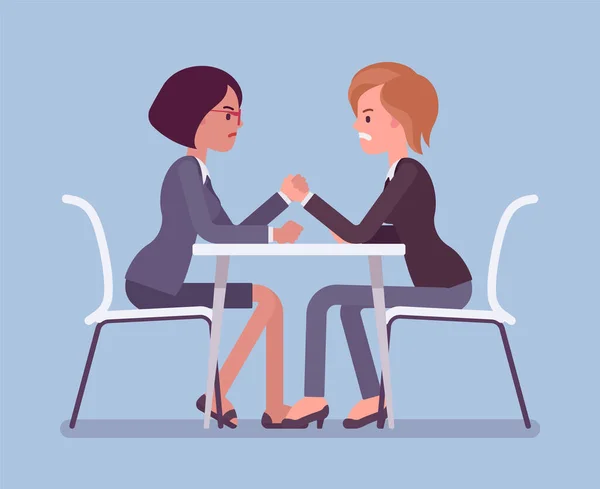 Arm wrestling between two business opponents, businesswomen in competition — Stock Vector