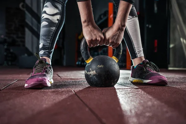 Crossfit Kettlebell Training Gym Woman Doing Crossfit Workout — Stock Photo, Image