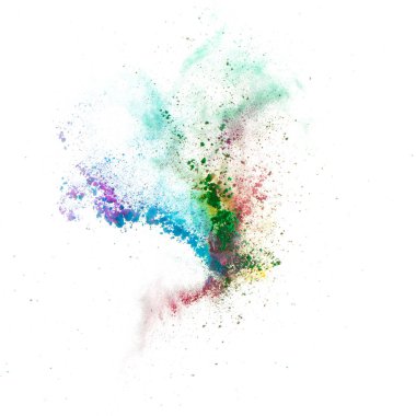 hareket izole beyaz arka plan üzerinde renkli toz patlama dondur