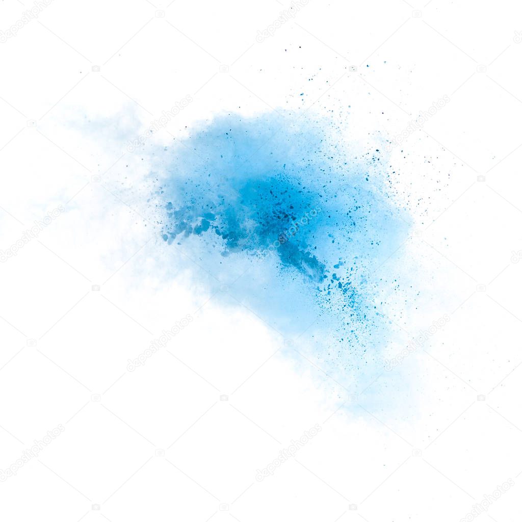 Freeze motion of colored dust explosion isolated on white background