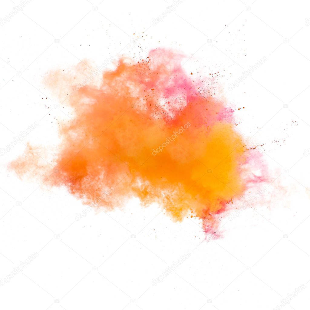 Freeze motion of colored dust explosion isolated on white background