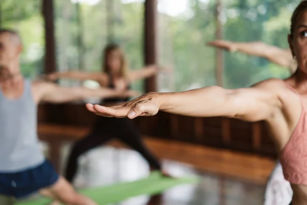 Gruppo Persone Che Praticano Yoga Classe — Foto Stock