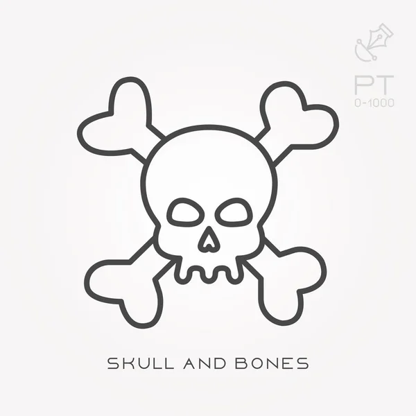 Icono de línea cráneo y huesos — Vector de stock