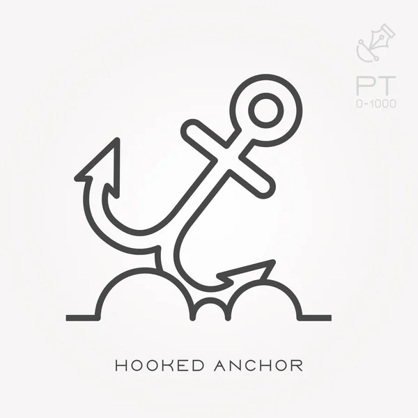 Line icon hooked anchor — Stock Vector