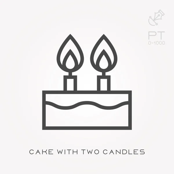 Line icon cake with two candles — Stock Vector