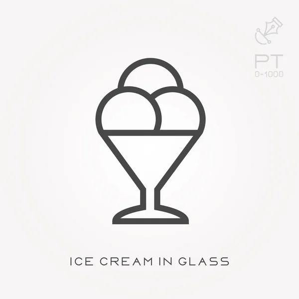 Lijn pictogram ijs in glas — Stockvector