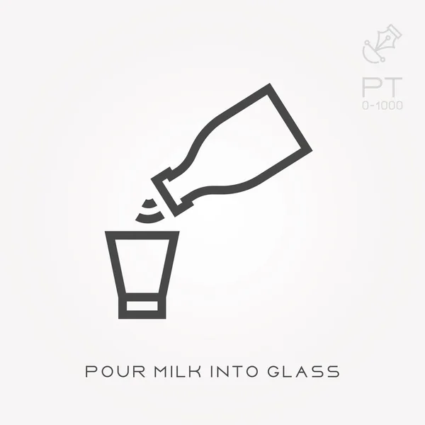 Lijn icoon giet melk in glas — Stockvector