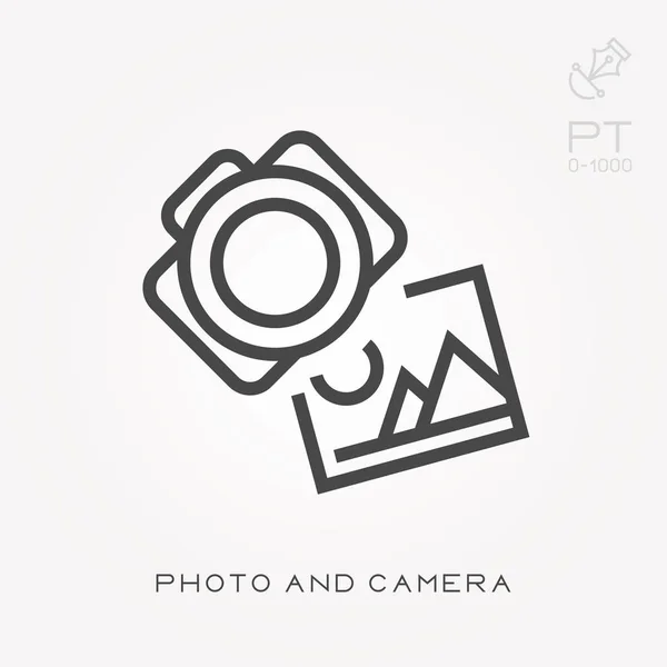 ラインアイコンの写真とカメラ — ストックベクタ