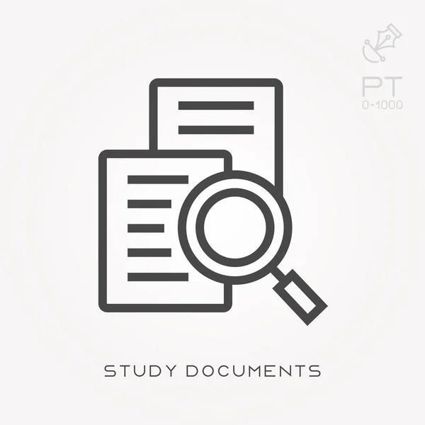 Icono de línea documentos de estudio — Vector de stock