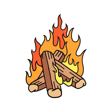 Ateş kampı vektör illüstrasyonu. Şenlik ateşinin gösterimi